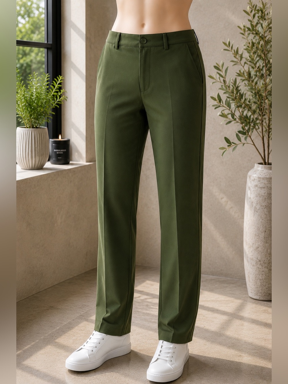 Quince Stretch Straight-Leg Trousers 35x32 Olive Green
